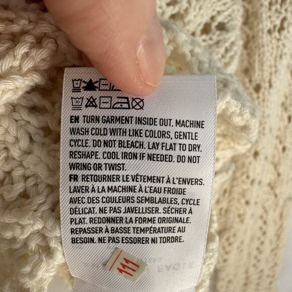 American Eagle Women’s XS Lace Up Collared Crochet Open Knit Cream Sweater Boho - Picture 8 of 10